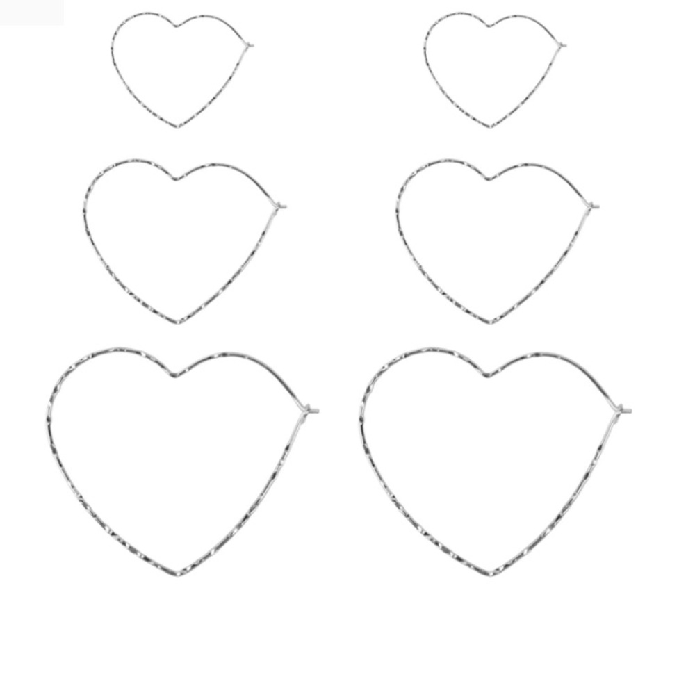 THREE PAIRS SILVER HAMMERED HEART HOOP EARRINGS by RiahFashion.com - Picture 2 of 3